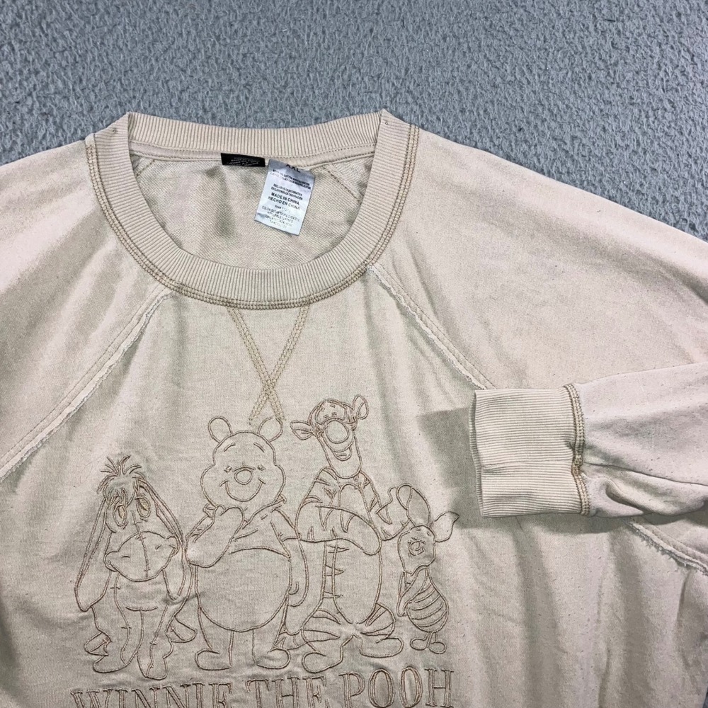Disney Winnie The Pooh Embroidered Crewneck Sweatshirt 2XL Dusky Taupe Brown